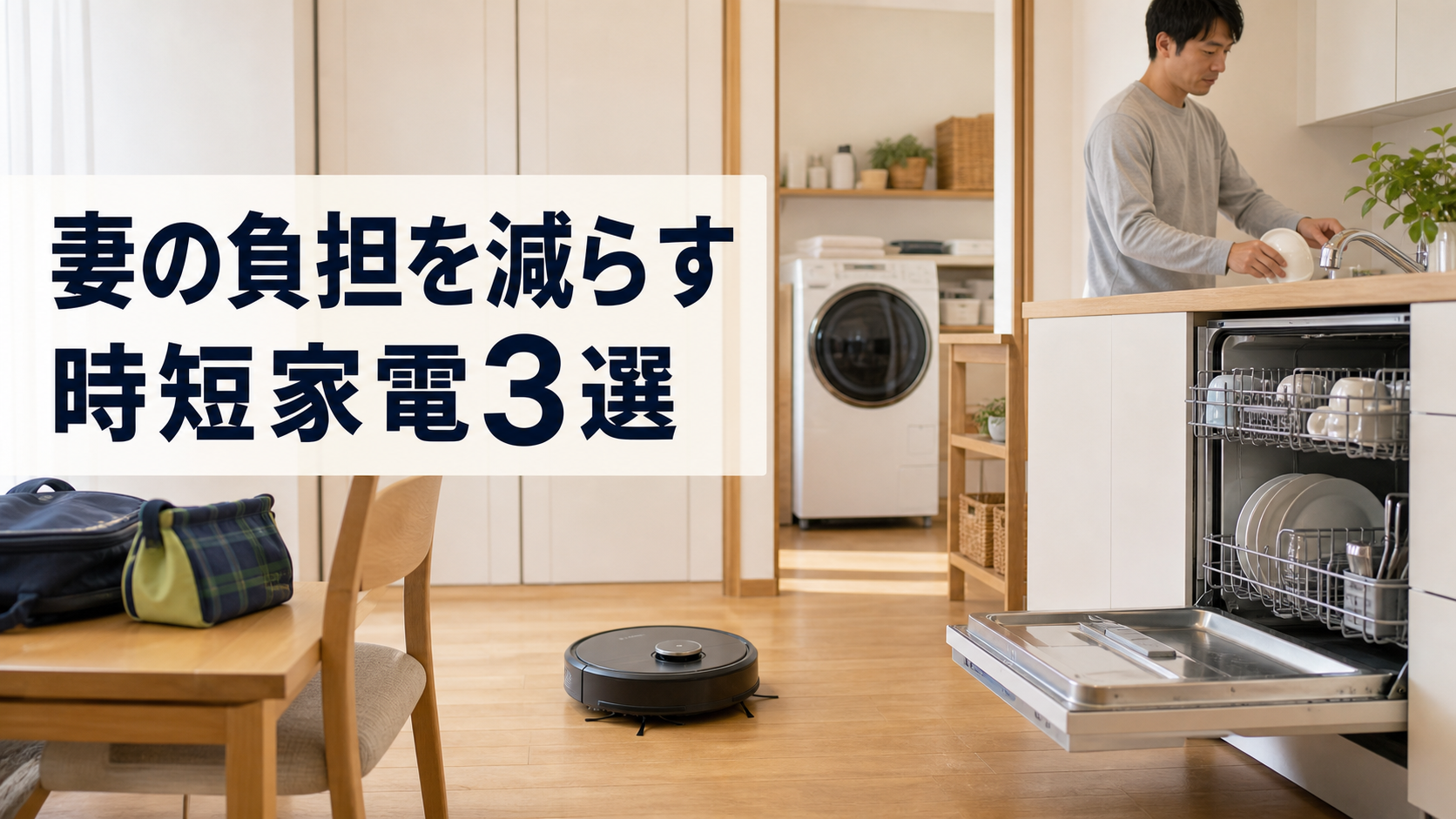 妻の家事負担を減らすロボット掃除機・洗濯乾燥機・食洗機の時短家電