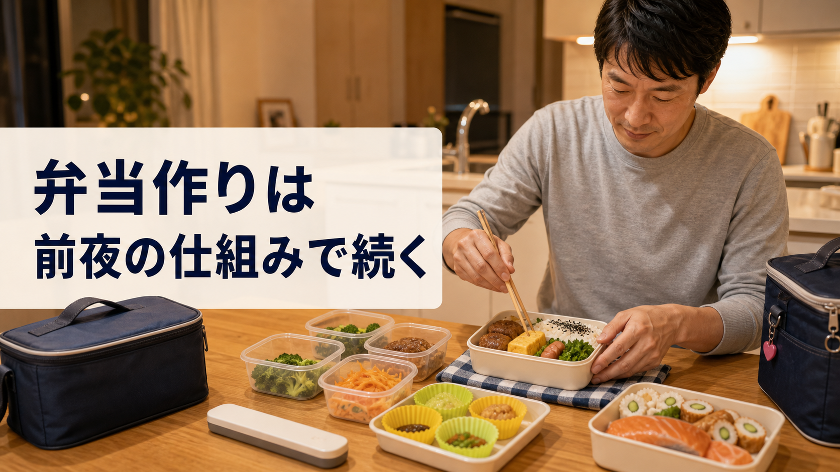 父親が前夜に娘のお弁当作りを準備しているアイキャッチ画像