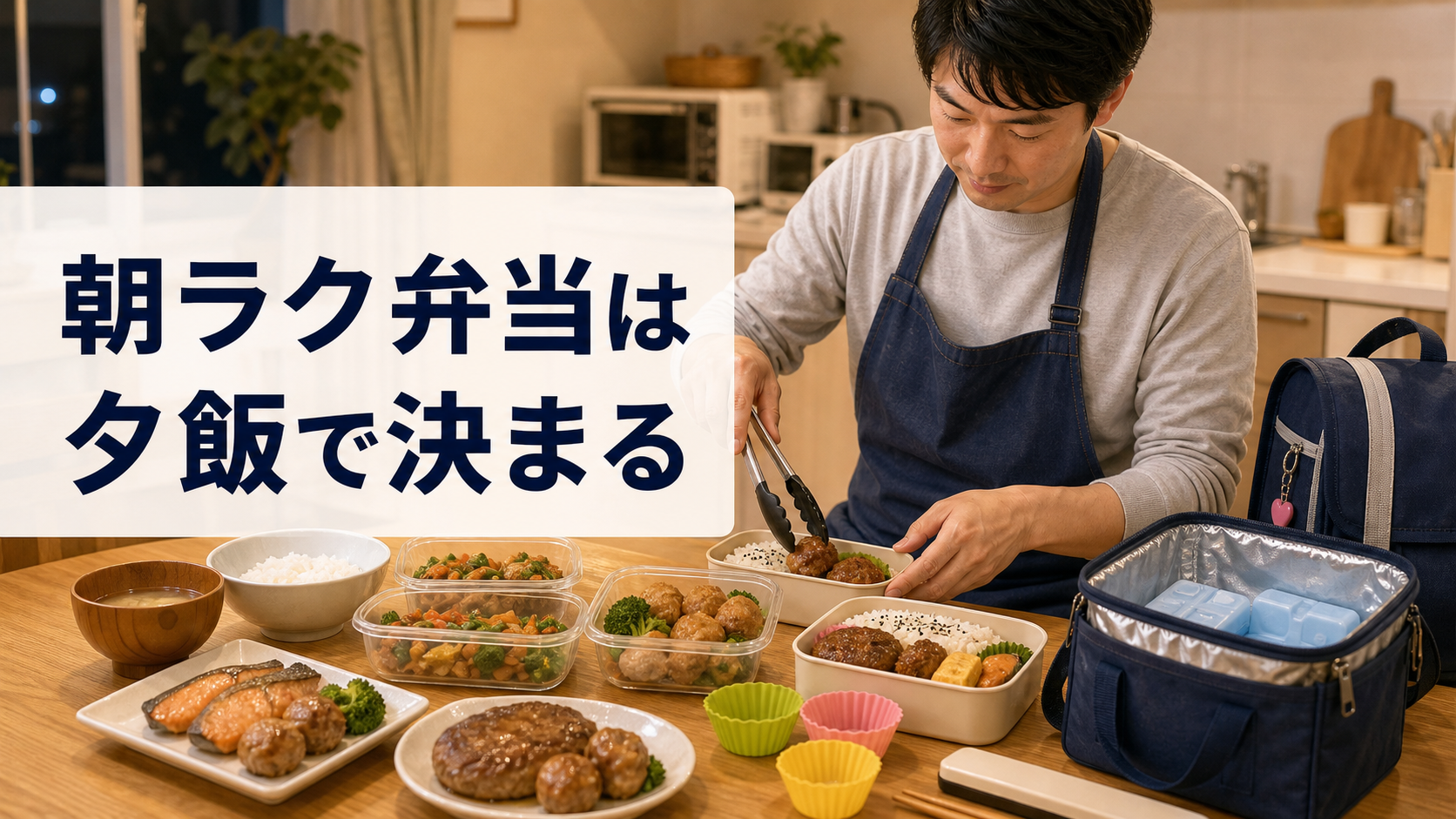 父親が前日の夕飯を活用して娘のお弁当を準備するアイキャッチ画像